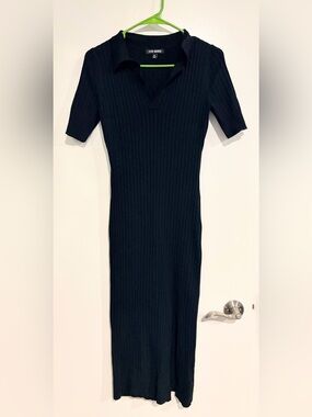 Steve Madden Black Ribbed Knit V-Neck Dress